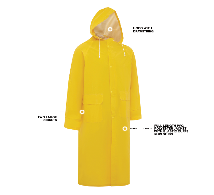 WORKIT® Yellow Full Length PVC Waterproof Rain Coat