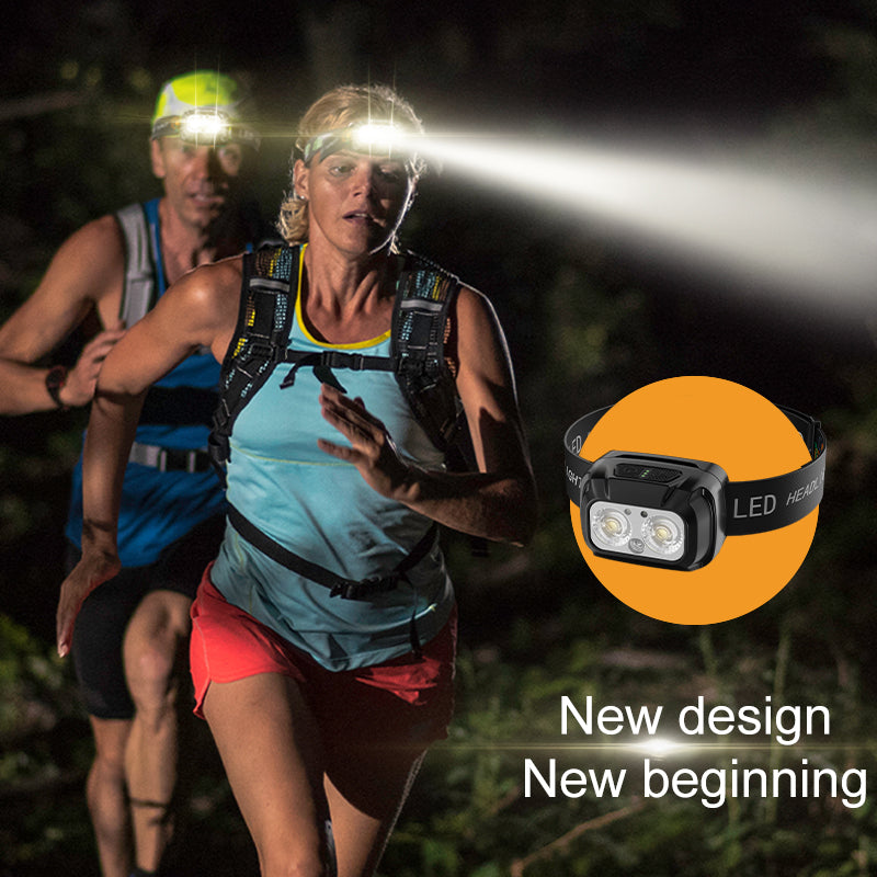 USB Rechargeable LED Head Torch with Motion Sensor & Floodlight