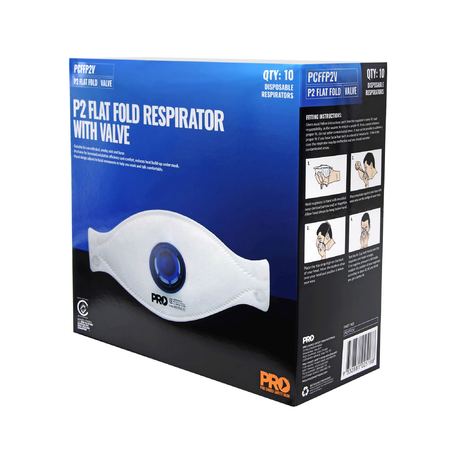 P2 Flat Fold Respirator with Exhalation Valve (10 Pack)
