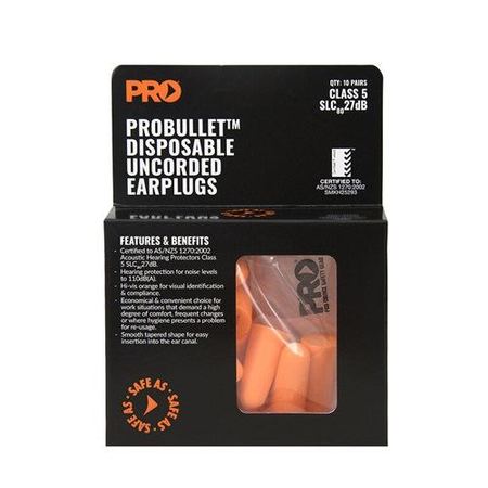ProBullet Disposable Uncorded Earplugs – 10 Pair Pack
