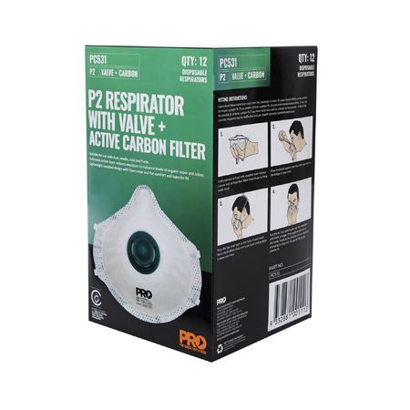 P2 Disposable Respirator with Valve & Active Carbon Filter (12Pack)