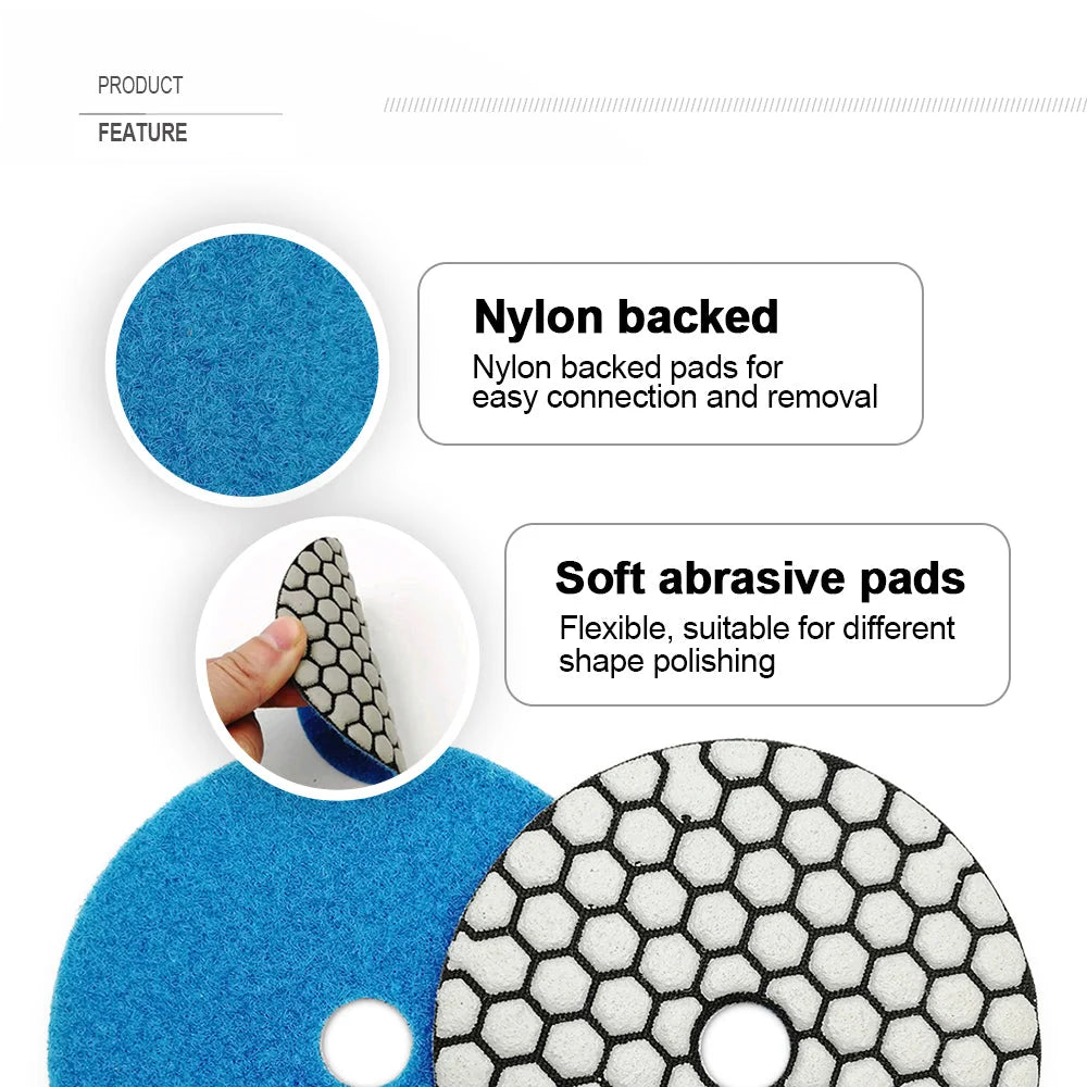 4″ Dry Diamond Polishing Pad Set for Granite & Marble – 7 Grits