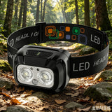 USB Rechargeable LED Head Torch with Motion Sensor & Floodlight