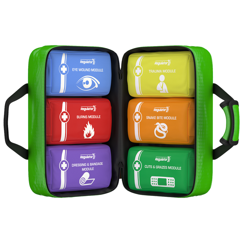 First aid kit with various modules on a white background