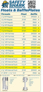 Safety Shark floats and baffle plates product chart.