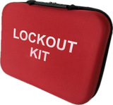 Red lockout kit case with 'LOCKOUT KIT' text on a white background
