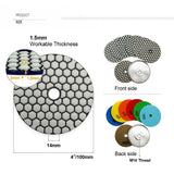 4″ Dry Diamond Polishing Pad Set for Granite & Marble – 7 Grits + M14 Backer